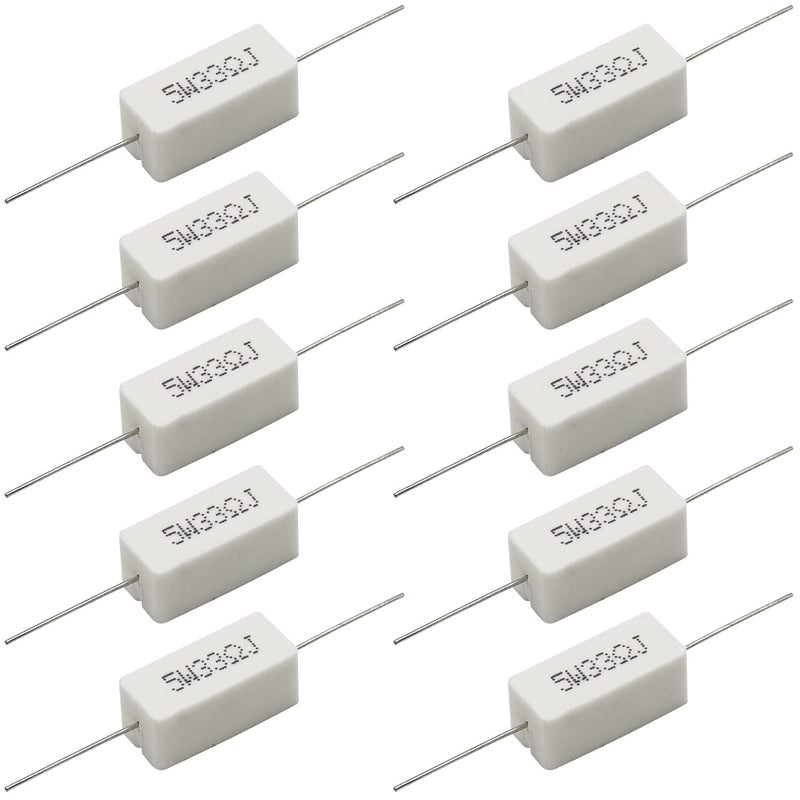 Dimlove White Wound Fixed Ceramic 10 PCS 5W 33 Ohm 5% Axial Lead Wire Resistors - Horizontal, Flame, Heat & Moisture Resistant - Image 1